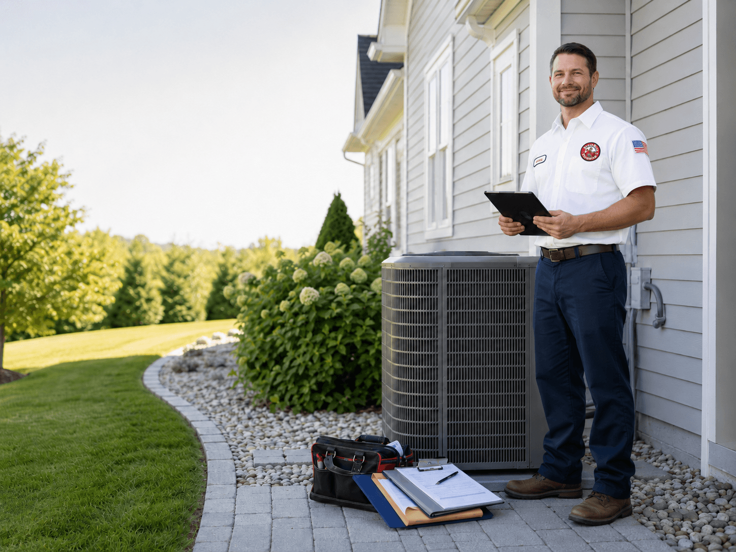 Sugar Bear technician servicing HVAC equipment at a Bay Area home