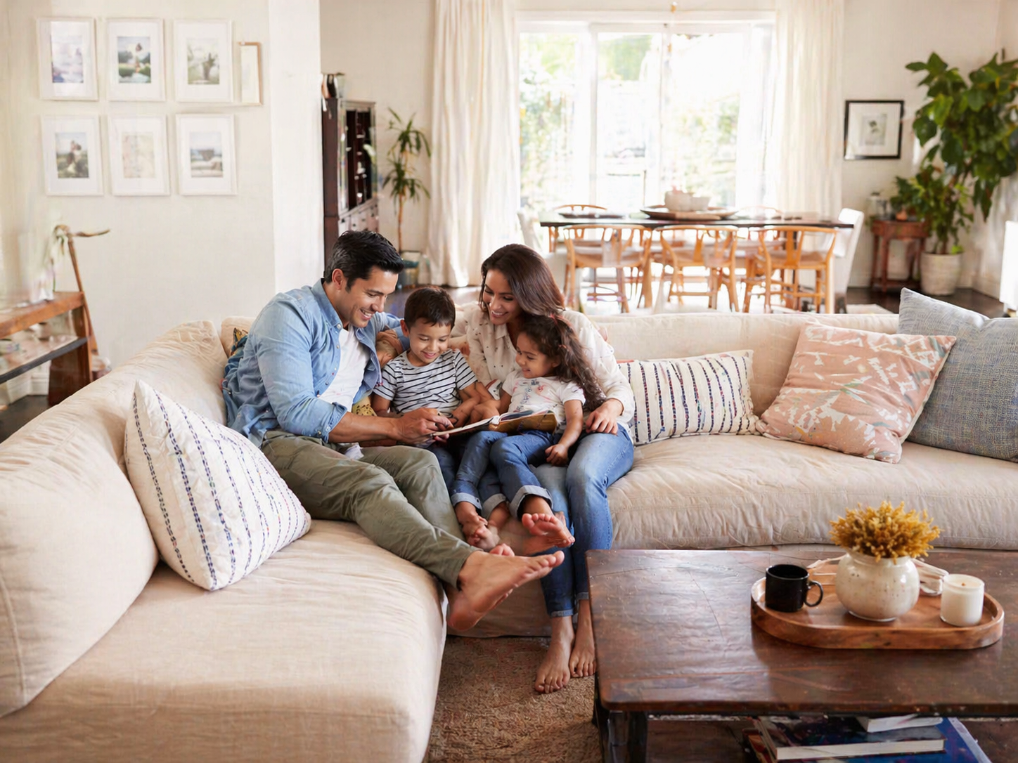 Family at home learning about Sugar Bear services